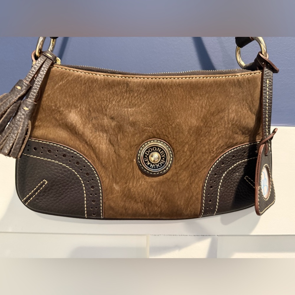 Vintage Dooney & Bourke Brown Suede & Pebble Leather Shoulder Bag USA